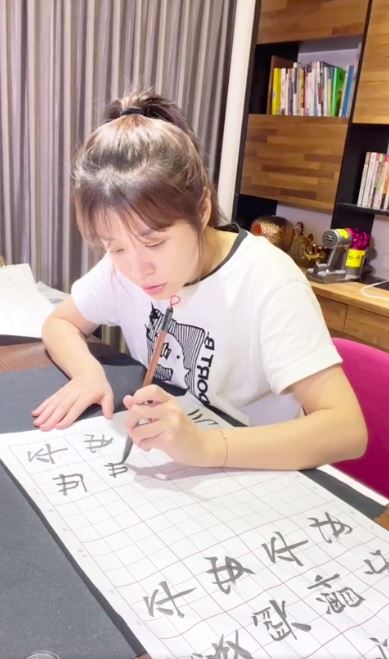 李燕開直播寫書法。（圖／翻攝自臉書）