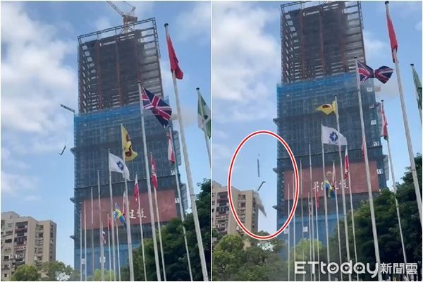 ▲▼全台大地震,北市基隆路二段一處建地吊車吊臂墜落。(圖/記者黃彥傑翻攝)