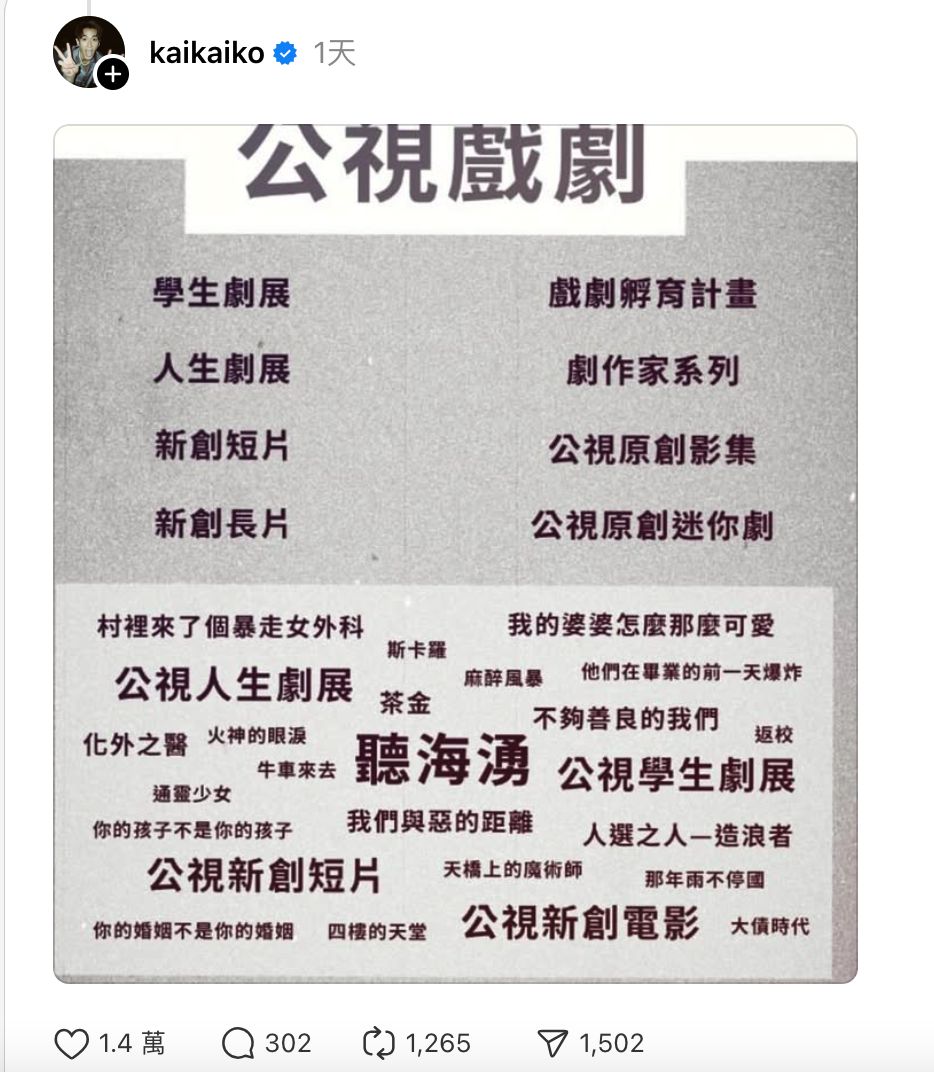 ▲柯震東聲援公視被讚爆。（圖／翻攝自Threads）